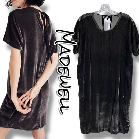 Madewell Dresses & Skirts - Madewell Velvet Silk Blend Mini Dress Gunmetal Gray Bow Tie Shift Womens Size XS